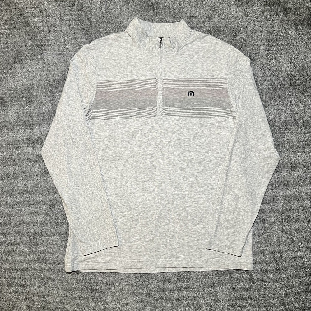 Travis Mathew Pullover Quarter Zip Men XL Gray Striped Golf Performance Pullover